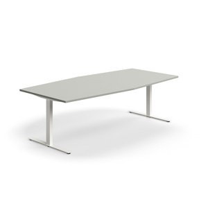 Rokovací stôl QBUS, oválny, 2400x1200 mm, T-rám, biely rám, svetlošedá