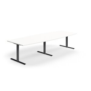 Rokovací stôl QBUS, oválny, 3200x1200 mm, T-rám, čierny rám, biela