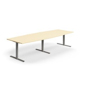 Rokovací stôl QBUS, oválny, 3200x1200 mm, T-rám, strieborný rám, breza