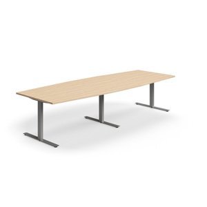 Rokovací stôl QBUS, oválny, 3200x1200 mm, T-rám, strieborný rám, dub