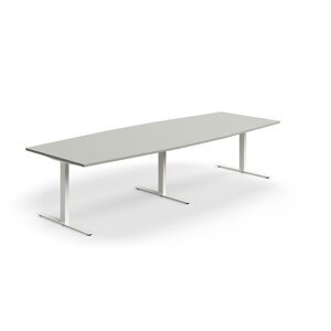 Rokovací stôl QBUS, oválny, 3200x1200 mm, T-rám, biely rám, svetlošedá