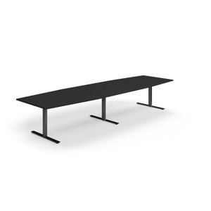 Rokovací stôl QBUS, oválny, 4000x1200 mm, T-rám, čierny rám, čierna