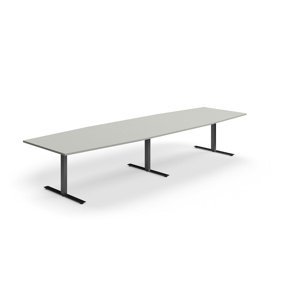 Rokovací stôl QBUS, oválny, 4000x1200 mm, T-rám, čierny rám, svetlošedá