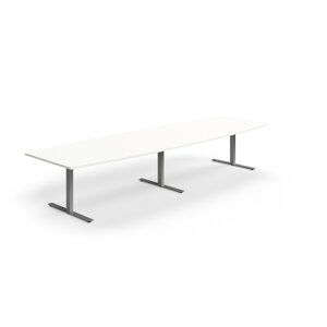 Rokovací stôl QBUS, oválny, 4000x1200 mm, T-rám, strieborný rám, biela
