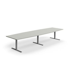 Rokovací stôl QBUS, oválny, 4000x1200 mm, T-rám, strieborný rám, svetlošedá