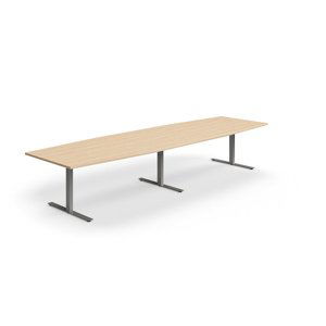 Rokovací stôl QBUS, oválny, 4000x1200 mm, T-rám, strieborný rám, dub