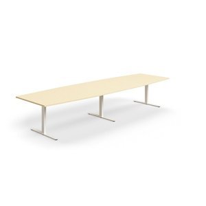 Rokovací stôl QBUS, oválny, 4000x1200 mm, T-rám, biely rám, breza