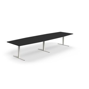Rokovací stôl QBUS, oválny, 4000x1200 mm, T-rám, biely rám, čierna