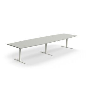 Rokovací stôl QBUS, oválny, 4000x1200 mm, T-rám, biely rám, svetlošedá