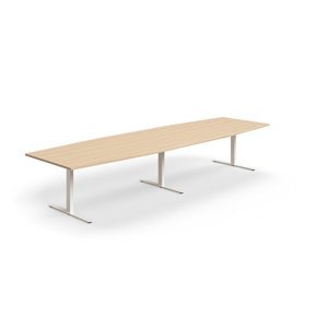 Rokovací stôl QBUS, oválny, 4000x1200 mm, T-rám, biely rám, dub