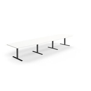 Rokovací stôl QBUS, oválny, 4800x1200 mm, T-rám, čierny rám, biela