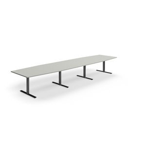 Rokovací stôl QBUS, oválny, 4800x1200 mm, T-rám, čierny rám, svetlošedá
