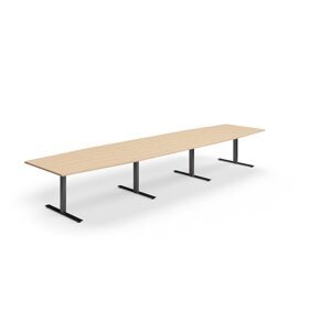 Rokovací stôl QBUS, oválny, 4800x1200 mm, T-rám, čierny rám, dub