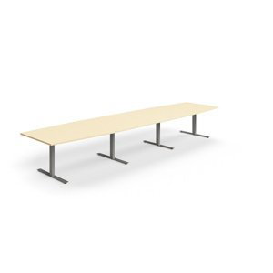 Rokovací stôl QBUS, oválny, 4800x1200 mm, T-rám, strieborný rám, breza