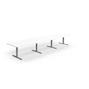 Rokovací stôl QBUS, oválny, 4800x1200 mm, T-rám, strieborný rám, biela