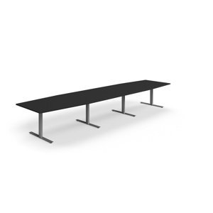 Rokovací stôl QBUS, oválny, 4800x1200 mm, T-rám, strieborný rám, čierna