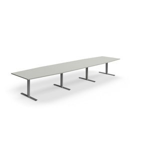 Rokovací stôl QBUS, oválny, 4800x1200 mm, T-rám, strieborný rám, svetlošedá