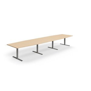 Rokovací stôl QBUS, oválny, 4800x1200 mm, T-rám, strieborný rám, dub