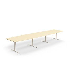Rokovací stôl QBUS, oválny, 4800x1200 mm, T-rám, biely rám, breza