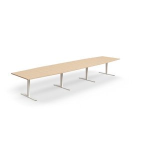 Rokovací stôl QBUS, oválny, 4800x1200 mm, T-rám, biely rám, dub