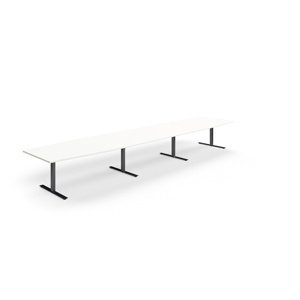 Rokovací stôl QBUS, oválny, 5600x1200 mm, T-rám, čierny rám, biela