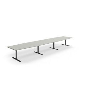 Rokovací stôl QBUS, oválny, 5600x1200 mm, T-rám, čierny rám, svetlošedá