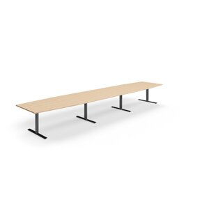 Rokovací stôl QBUS, oválny, 5600x1200 mm, T-rám, čierny rám, dub