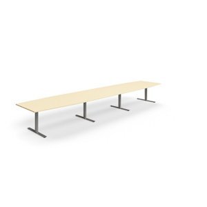 Rokovací stôl QBUS, oválny, 5600x1200 mm, T-rám, strieborný rám, breza