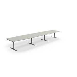 Rokovací stôl QBUS, oválny, 5600x1200 mm, T-rám, strieborný rám, svetlošedá