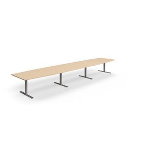 Rokovací stôl QBUS, oválny, 5600x1200 mm, T-rám, strieborný rám, dub
