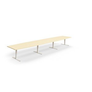 Rokovací stôl QBUS, oválny, 5600x1200 mm, T-rám, biely rám, breza