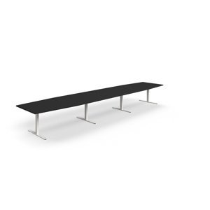 Rokovací stôl QBUS, oválny, 5600x1200 mm, T-rám, biely rám, čierna