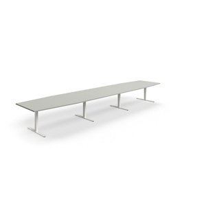 Rokovací stôl QBUS, oválny, 5600x1200 mm, T-rám, biely rám, svetlošedá