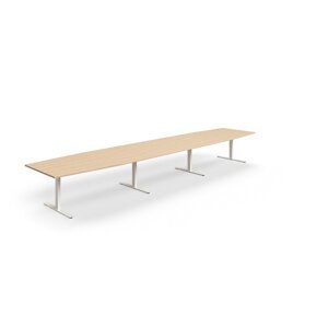 Rokovací stôl QBUS, oválny, 5600x1200 mm, T-rám, biely rám, dub