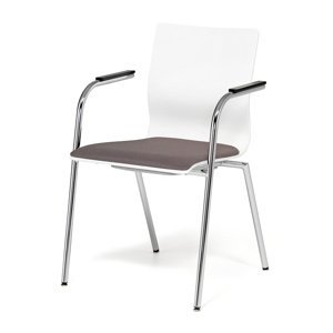 Konferenčná stolička WHISTLER, s opierkami rúk, šedá/biela/chróm