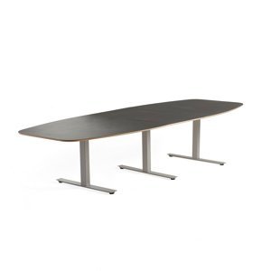 Rokovací stôl AUDREY, 3200x1200 mm, strieborný podstavec, tmavošedá doska