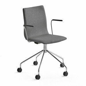 Konferenčná stolička OTTAWA, s kolieskami a opierkami rúk, šedá, chróm