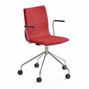 Konferenčná stolička OTTAWA, s kolieskami a opierkami rúk, červená, chróm