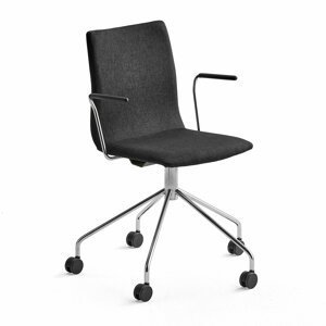 Konferenčná stolička OTTAWA, s kolieskami a opierkami rúk, čierna, chróm