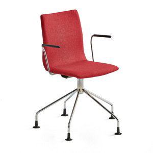 Konferenčná stolička OTTAWA, s opierkami rúk, pavúčia podnož, červená, chróm