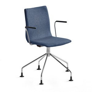 Konferenčná stolička OTTAWA, štýlová podnož + opierky rúk, modrá/chróm