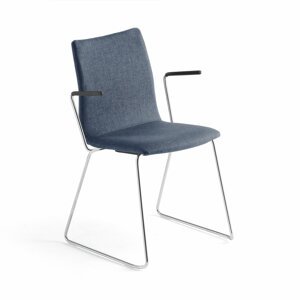 Konferenčná stolička OTTAWA, s klzákmi a opierkami rúk, modrá/chróm