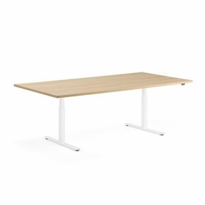 Rokovací výškovo nastaviteľný stôl MODULUS, 2400x1200 mm, biela/dub