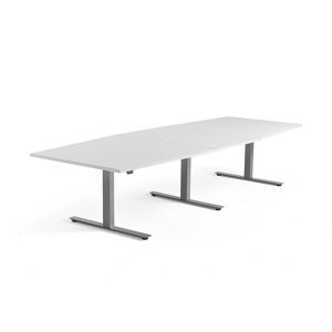 Výškovo nastaviteľný rokovací stôl MODULUS, 3200x1200 mm, strieborná, biela