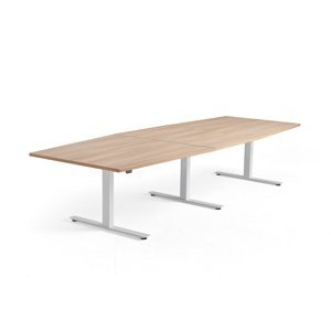 Výškovo nastaviteľný rokovací stôl MODULUS, 3200x1200 mm, biela, dub