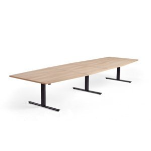 Výškovo nastaviteľný rokovací stôl MODULUS, 4000x1200 mm, čierna, dub