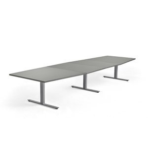 Rokovací stôl MODULUS, 4000x1200 mm, T-rám, strieborná, svetlošedá