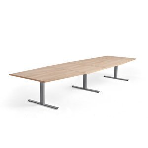Rokovací stôl MODULUS, 4000x1200 mm, T-rám, strieborná, dub