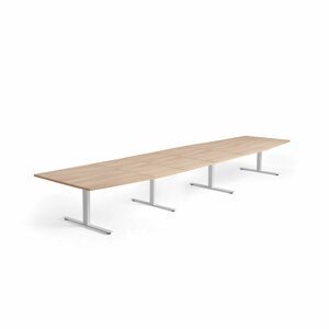 Rokovací stôl MODULUS, 5600x1200 mm, T-rám, biela, dub