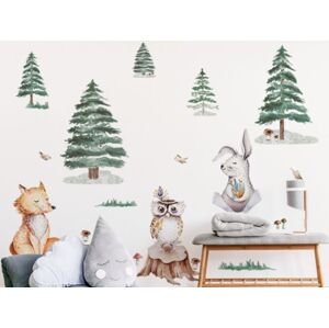 Set - nálepky Lesné kráľovstvo - Zvieratká s líškou, zimný les
